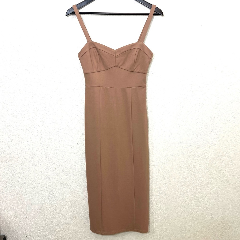 Privacy Please Midi Body Con Dress Tan Size S New